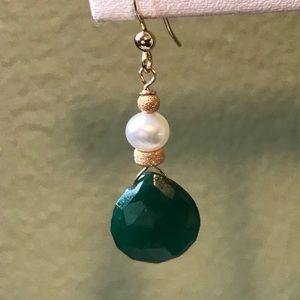 14k Natural Emerald & Pearl Earrings